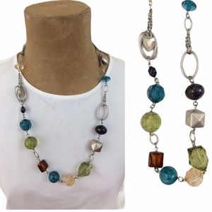 Various shape beads & heart charm necklace